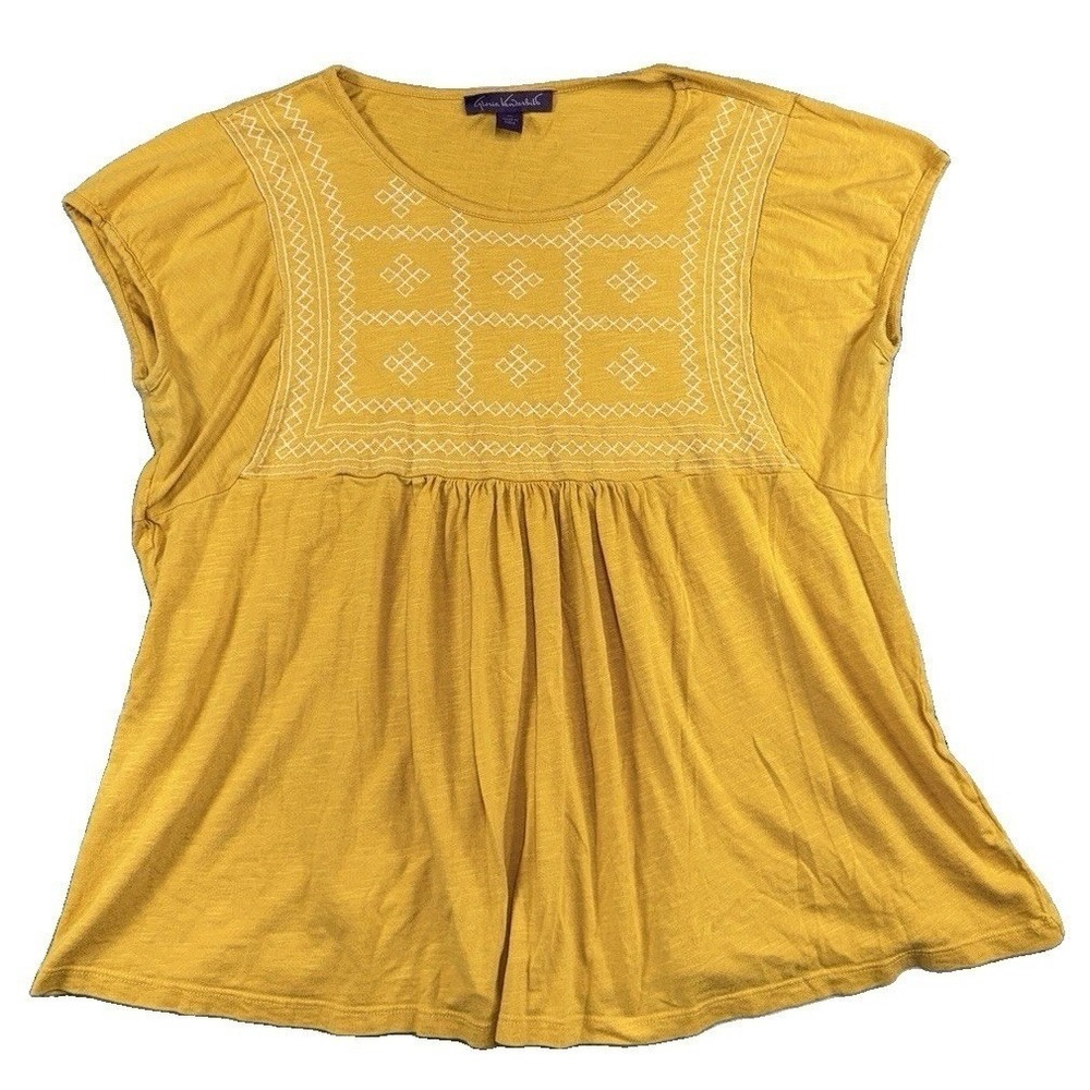 Gloria Vanderbilt Tunic Top Size XL Embroidered Hippie Bohemian Mustard Gold